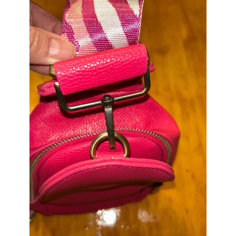 Pink Pebbled Vegan Leather Sling Bag Zebra Guitar Strap Crossbody Backpack Y2K - Picture 13 of 13